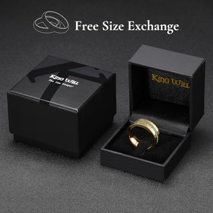 King Will Mens Tungsten Wedding Band with Cubic Zircon Inlay 7mm/8mm Flat Cut Comfort Fit Engagement Rings - color: Gold&Green-8mm
