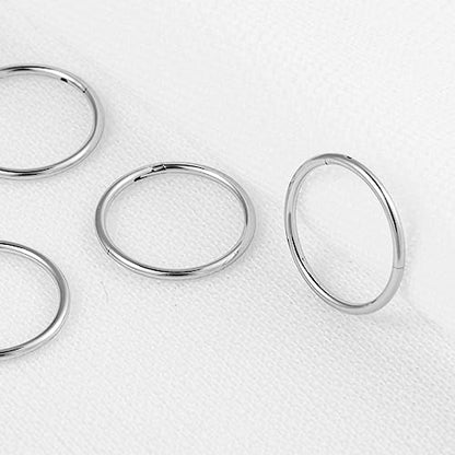 4Pcs 16G 18G 20G Surgical-Steel-Piercing-Ring-Nose-Rings-Hinged-Hoop-Earrings,6mm 8mm 10mm 12mm Seamless Stainless Steel Clicker Eyebrow Septum Piercing Hoop,Sliver Black Gold Rose Gold Rainbow Body Jewelry Set - color: 20G 8mm Silver & Black