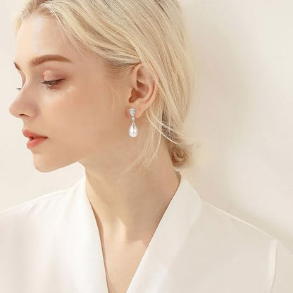 925 Sterling Silver Pearl Drop Earrings for Women, June Birthstone Long Dangle Pearl Jewelry Gifts for Her - color: 13mm Silver