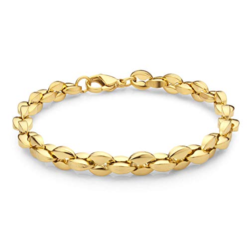 555Jewelry Stainless Steel Hollow Coffee Bean Unisex Link Chain Bangle Bracelet - color: Yellow Gold