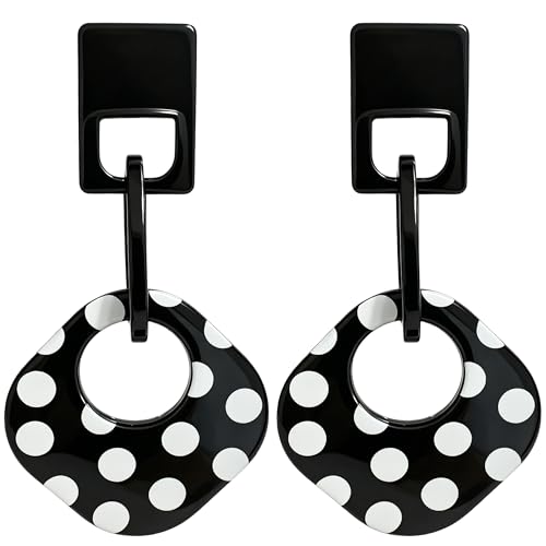 Handmade Lightweight Retro Polka Dot Square Hollow Round Dangle Drop Earrings Unique Chic Resin Geometric Stud Earrings For Women - style: black 2