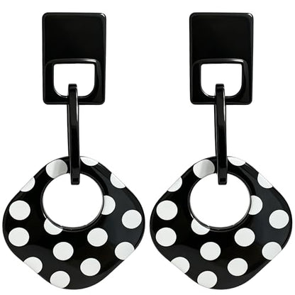 Handmade Lightweight Retro Polka Dot Square Hollow Round Dangle Drop Earrings Unique Chic Resin Geometric Stud Earrings For Women - style: black 2