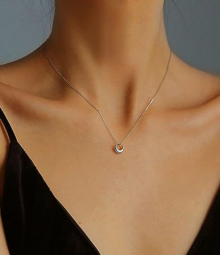 S925 Silver Women's Bar Necklace/Double Circle Layered Y Necklace Chain Adjustable Long/Tiny Pendant Chain Choker for Lady Gift - style: Open Circle