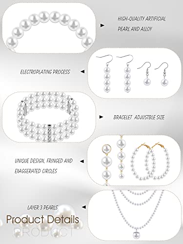 BBTO 8 Pcs Pearl Necklace and Earrings Set for Women Pearl Jewelry Set Faux Necklace Earrings Simulated Bracelets - style: Exquisite Style