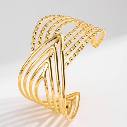 18K Gold Plated Stainless Steel Bracelet Irregular Geometric Multi-Layer Cuff Bracelet Bangles for Women Daily Outfits