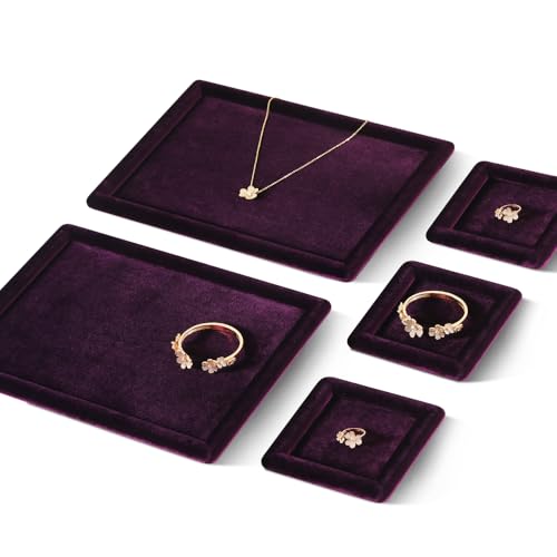 Velvet Jewelry Display Tray for Ring Earrings Necklace Bracelet Flat Tray - color: Purple, size: 12.99 × 9.06 in