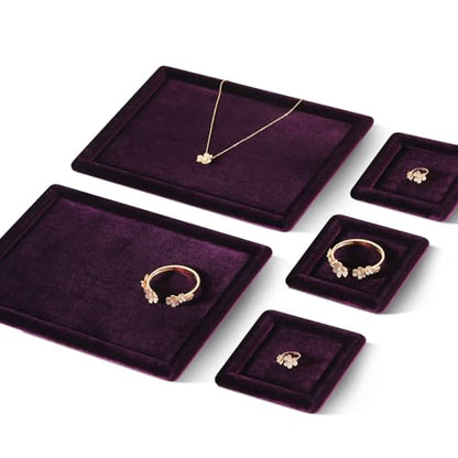Velvet Jewelry Display Tray for Ring Earrings Necklace Bracelet Flat Tray - color: Purple, size: 5.12 × 5.12 in