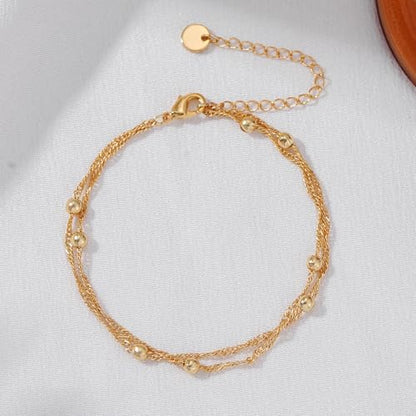 SLOONG 14K Gold Plated Pearl Bracelets for Women Trendy | Dainty Stackable Layered Chain Bridesmaid Bracelets, Waterproof Wedding Jewelry for Women Adjustable 6"+2" - color: Style7(Ripple Chain)