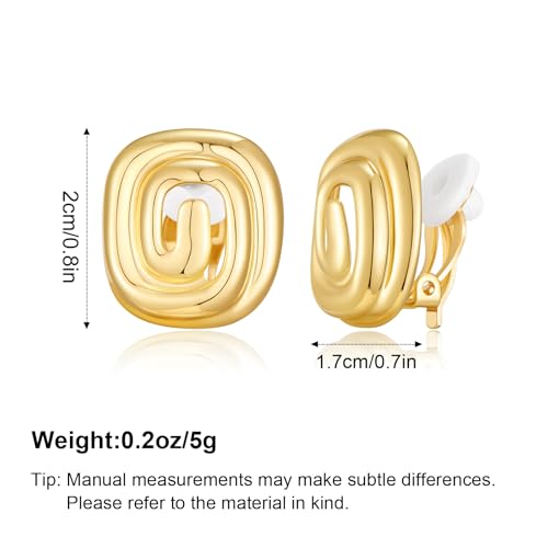 YUJIE Gold Spiral Square Clip On Earrings 18K Gold Plated Non Pierced Geometric Statement Earrings for Women Trendy Minimalist Jewelry