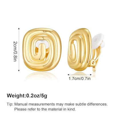 YUJIE Gold Spiral Square Clip On Earrings 18K Gold Plated Non Pierced Geometric Statement Earrings for Women Trendy Minimalist Jewelry
