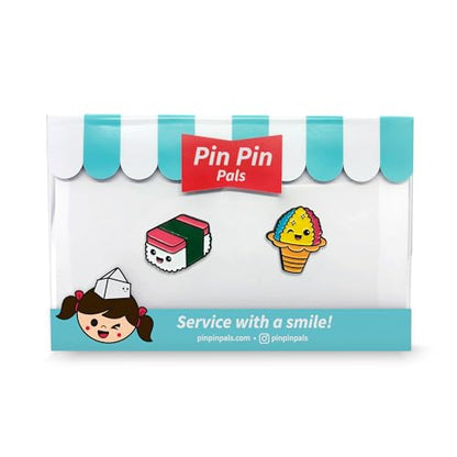 Enamel Pin Set (2 Pins Per Set) for Backpack, Bag, Lapel, Noodles, Food, Kawaii Button Collector - style: Musubi & Shaved Ice