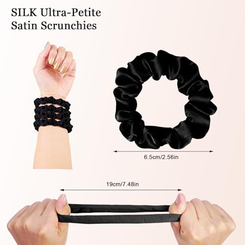 Satin Scrunchies for Women – 8PCS Blush & Brown Silk Hair Ties Set – No Crease, Frizz-Free, Gentle Elastic Hair Bands, Soft & Stylish Everyday Hair Accessories Gifts - color: Small-Black