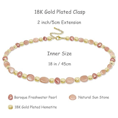 Boho Colorful Chunky Statement Beaded Necklaces for Women,Handmade Women's Fashion Gemstone Bead Choker Necklace,Western Natural Stone Strand Necklace Bib Collar Jewelry Unique Gifts for Women - color: 06-Pink