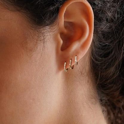 CZ Huggie Earrings for Women, Dainty Gold Earring Stacks 14K Gold Plated Small Huggie Hoop Earrings for Women Trendy Hypoallergenic Cute Unique Gold Earrings Set Fashion Gold Womens Jewelry - color: Gold-set3