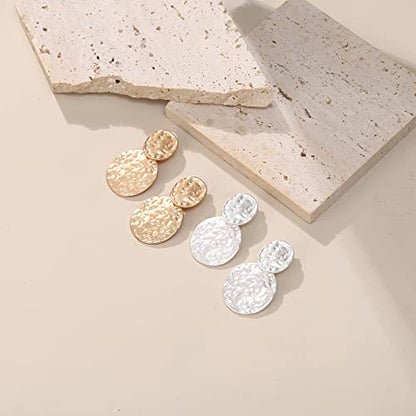 FANZE 2-3 Pairs Clip on Earrings Drop Earrings Set,Big Matte Gold Earrings Statement Earrings Jewelry Gift for Women - color: Set-1