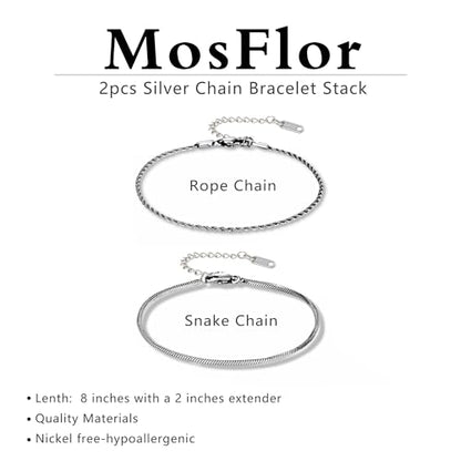 Mens Bracelet - Dainty Gold/Silver Chain Bracelet Stack 14K Gold Plated Silver Bracelets for Men Stainless Steel Adjustable Cross Charm Cuban Link Bracelet Snake Jewelry Set to Men Dad Birthday Day - color: S1, size: 8+2 Inch