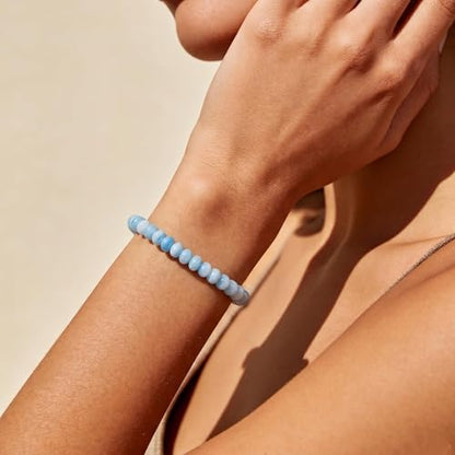 colorful Natural Stone Beaded Bracelets for Women, Boho Handmade Gemstone Bracelet, Stackable Summer Beach Jewelry - color: Light Blue Bead