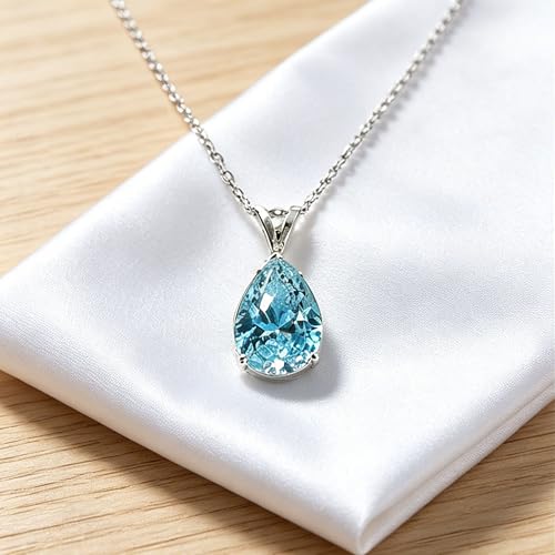 Women's Dainty Blue Teardrop CZ Pendant Necklace, 925 Silver Plated Cubic Zirconia Choker Necklace, Fashion Jewelry, Suitable for Party, Wedding, Daily Wear, Thoughtful Gift for Women