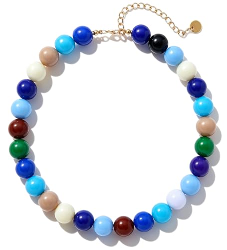 Chunky Beaded Necklace for Women 16mm Round Bead Resin Modern Statement Necklace Jewelry Accessories - color: colorful 03