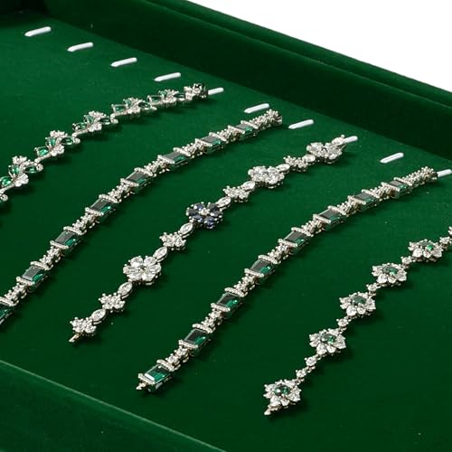 Velvet Necklace & Bracelet Tray with Raised Ridge Design Green | 16 Slots, For Necklace & Bracelet Storage, Anti-Tangle, Durable - size: 16 Slot