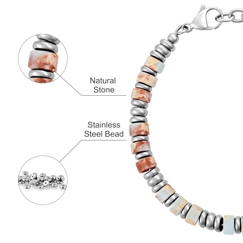 SIUMAL Mens Bracelet, Boho Stainless Steel Bracelets for Men, Beaded Bracelets, Jewelry Gifts for Husband, Father, Friends - color: Colorful