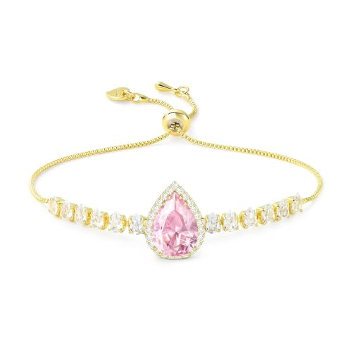 Linawe Crystal Imitation Diamond Rhinestone Charm Bracelets for Women, Gold/Silver/Rose Gold Adjustable Chain Bracelet, Teardrop Birthstone Cubic Zirconia Prom Costume Wedding Jewelry - color: Gold,June,Oct