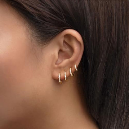 Small Gold Hoop Earrings Set for Women, 14K Gold Plated Tiny Lightweight Cubic Zirconia Huggie Earrings Trendy Dainty Cartilage Earring Jewelry for Women Gifts
