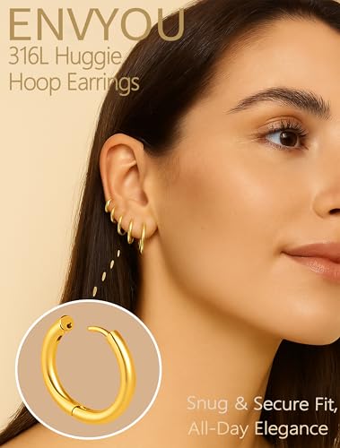 316L Surgical Steel Huggie Hoop Earrings | Dainty Pave Cubic Zirconia Cartilage Tiny Earring for Sensitive Ears Hypoallergenic Lightweight for Women Men - style: Gold Plated,20G*6/8/10/12/14mm