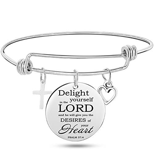 Jude Jewelers Stainless Steel Adjustable Size Christian Cross Holy Bible Verses Mantra Bangle Bracelet - style: Psalm 37: 4