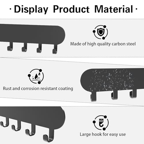 Necklace Holder - Wall Hanging Jewelry Organizer | Self-Adhesive Wall Mounted for Necklaces, Bracelets, 2 Pack, Black - color: Black-12 Hooks