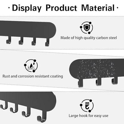 Necklace Holder - Wall Hanging Jewelry Organizer | Self-Adhesive Wall Mounted for Necklaces, Bracelets, 2 Pack, Black - color: Black-12 Hooks