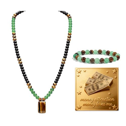 Money Bracelets Necklace Jewelry Set for Women Men Jade Crystal Tiger Eye Obsidian Beaded Necklace Feng Shui Good Luck Money Bracelet Wealth Attraction Accessories Outfits Protection Jewelry Gifts - color: A4
