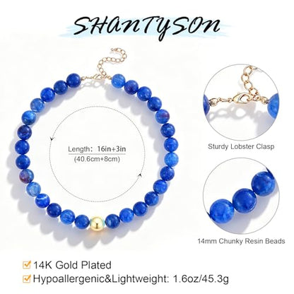 Colorful Chunky Beaded Necklaces for Women Multicolor Large Round Resin Beads Collar Necklace Boho Trendy Statement Chokers Y2K Summer Beach Jewelry - color: Deep Blue