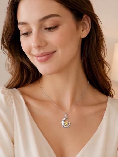 Birthstone Necklace for Women White Gold Moon and Star Pendant Moon Jewelry Anniversary Birthday Gifts for Mom Wife Her - color: 11. November - Citrine