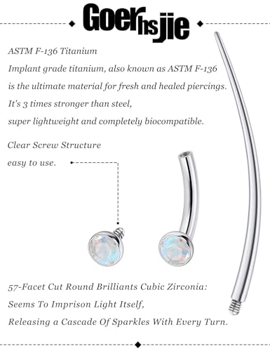 F136 Titanium 16g 6/8/10mm Eyebrow/Rook/Snug/Vertical-Labret/VCH/Snake-Eyes/Anti-Tragus/Christina/Daith/Belly-Button/Bridge/Hood/Surface Curved Barbell Piercing Jewelry for Women Men - color: AB, size: 6 mm (1/4 in)