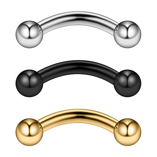 Ruifan 14G 5/16 Inch Stainless Steel Curved Eyebrow Rings Petite Belly Rings Body Jewelry Piercing Set 3mm Ball - color: 3PCS - Style 1#
