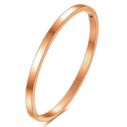 MYNENEY Womens Bracelets Stainless Steel Pave Cubic Zironia Stackable - color: 4mm-Rose Gold, size: 6.3 Inch
