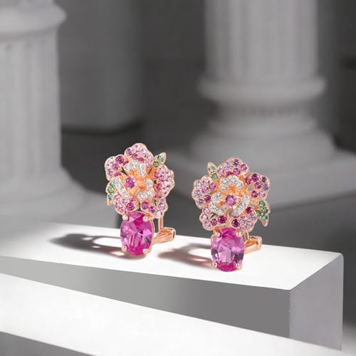 Santuzza Sterling Silver Gemstone Flower Earrings for Women - color: [C]Peony-Pink