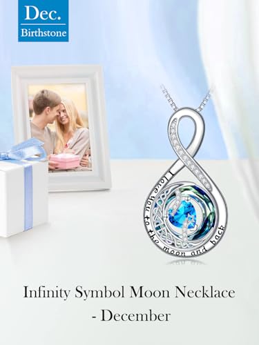 TOUPOP Birthstone Necklace for Women 925 Sterling Silver Moon and Star Pendant Necklaces I Love You to the Moon and Back Jewelry Anniversary Birthday Gifts for Her Wife Girlfriend Mom - color: 12-Dec-Blue Topaz