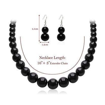 Cryshimmer Pearl Choker Necklace for Women Faux Pearl Beads Strand Necklace Earring Set Costume Jewelry,Gift for Wife Mother - color: Black
