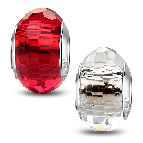 MICOO 925 Sterling Silver Charms for Bracelets,Fashion DIY Dangle Pendants Beads Simulated Birthstone Charms,Birthday Gifts for Women - color: 2 Red and White Charms