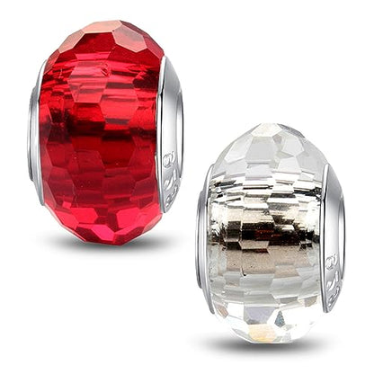 MICOO 925 Sterling Silver Charms for Bracelets,Fashion DIY Dangle Pendants Beads Simulated Birthstone Charms,Birthday Gifts for Women - color: 2 Red and White Charms