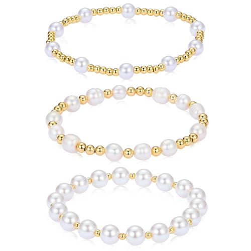 Ornaland Pearl Bracelets for Women Gold Beaded Bracelets Stackable Bracelets Set Stretch Summer Beach Jewelry for Women - style: Style C-3pcs