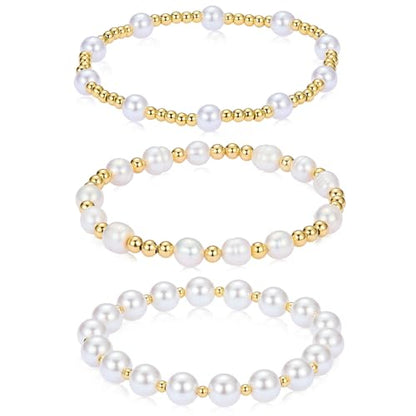 Ornaland Pearl Bracelets for Women Gold Beaded Bracelets Stackable Bracelets Set Stretch Summer Beach Jewelry for Women - style: Style C-3pcs