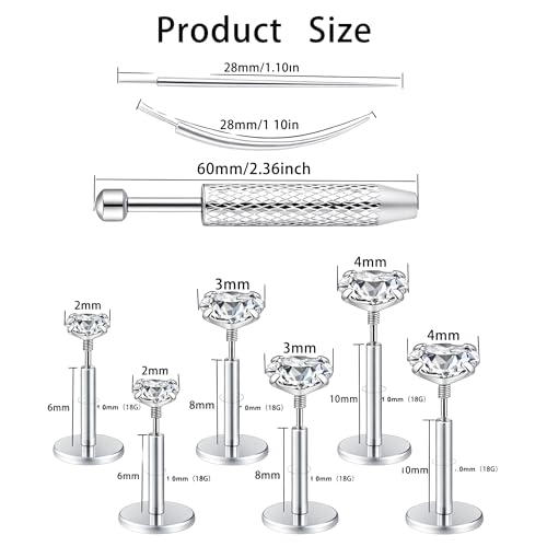 Medusa Piercing Jewelry, 9 Pack Threadless Nose Stud, 316L Surgical Steel Tragus Piercing Jewelry, Flat Back Nose Stud & Earrings Set 20G 18G 16G for Nose, Tragus, Cartilage, Lip, Medusa with Insertion Tool - color: silver