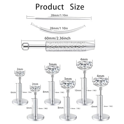 Medusa Piercing Jewelry, 9 Pack Threadless Nose Stud, 316L Surgical Steel Tragus Piercing Jewelry, Flat Back Nose Stud & Earrings Set 20G 18G 16G for Nose, Tragus, Cartilage, Lip, Medusa with Insertion Tool - color: silver