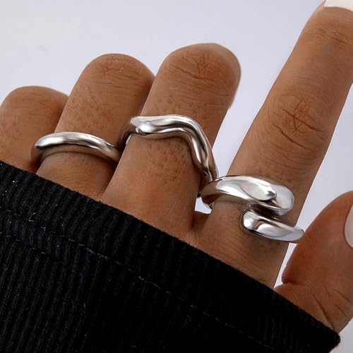 Roe Dolph Chunky Gold Rings for Women Stackable Statement Ring Set | Mixed sculptural shapes and polished surfaces create bold stacking combinations for parties dinners and everyday outfits - color: A4