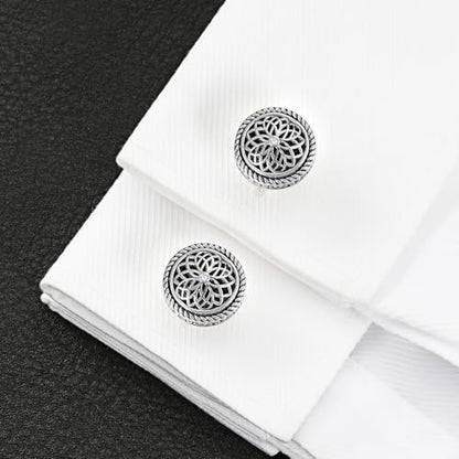 Cuff Links Mens, Cufflinks for Men, Men's Cuff Links for Wedding, Business, Father's Day, Gift for Men, 18K Gold Plated with Luxury Wooden Gift Box - style: Silver with Diamond