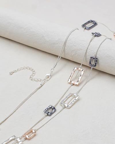 Silver Chunky Statement Necklaces Long Layered Necklaces for Women - color: silver black