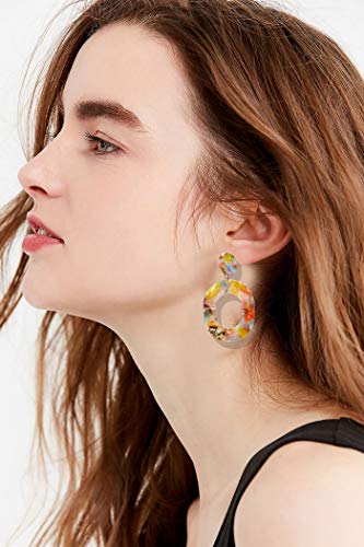 Acrylic Earrings For Women Statement Geometric Earrings Resin Acetate Drop Dangle Earrings Mottled Hoop Earrings Fashion Jewelry - color: C:Red Floral